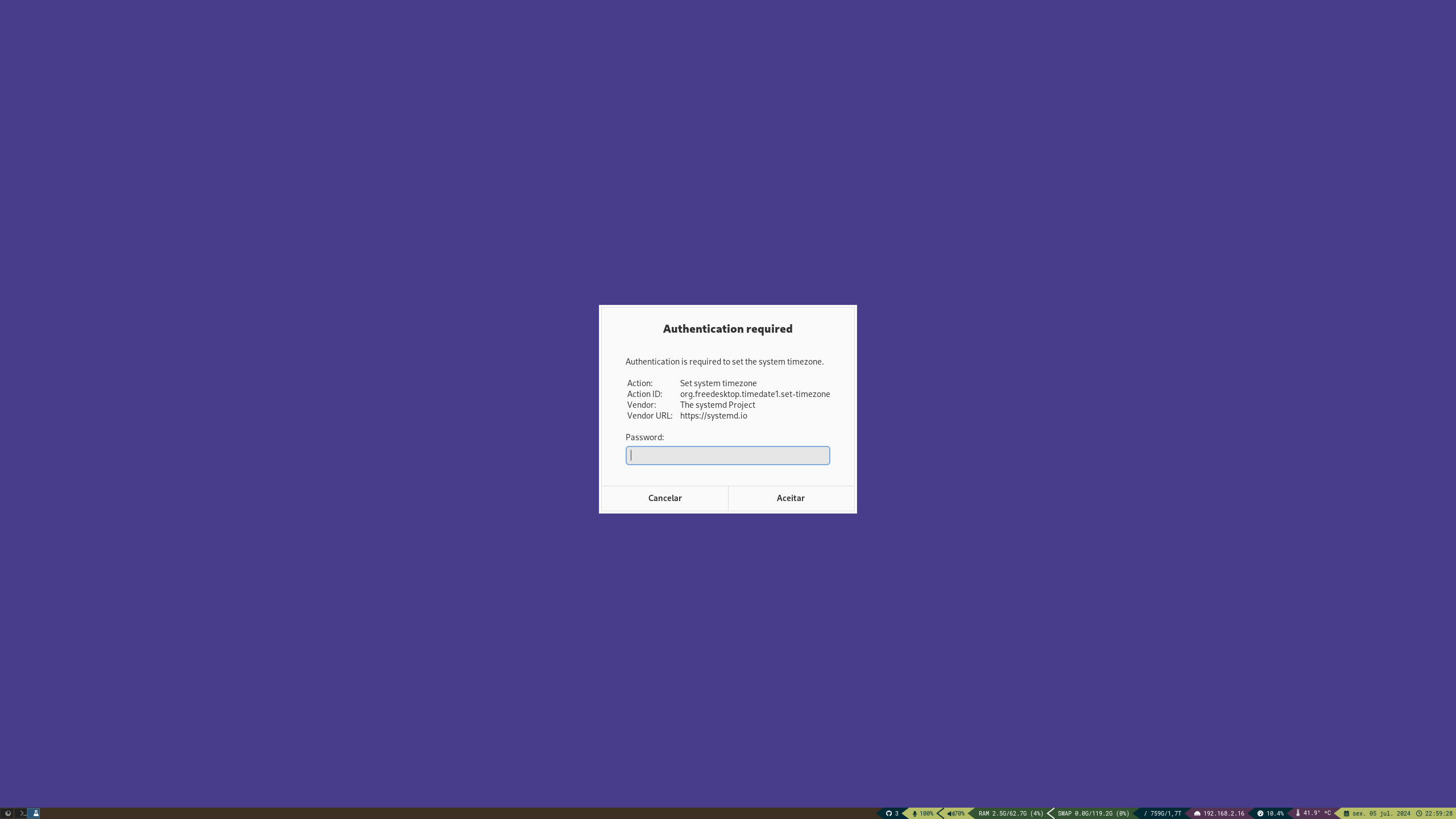 screenshot custom authentication using cmd-polkit with zenity